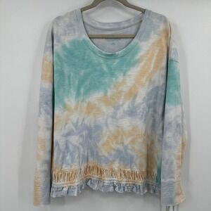 Soft Surroundings Tie Dye Ruffle Hem French Terry Cotton Sweatshirt Top Large